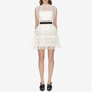 SELF-PORTRAIT Circle Floral Lace Tiered Mini Dress